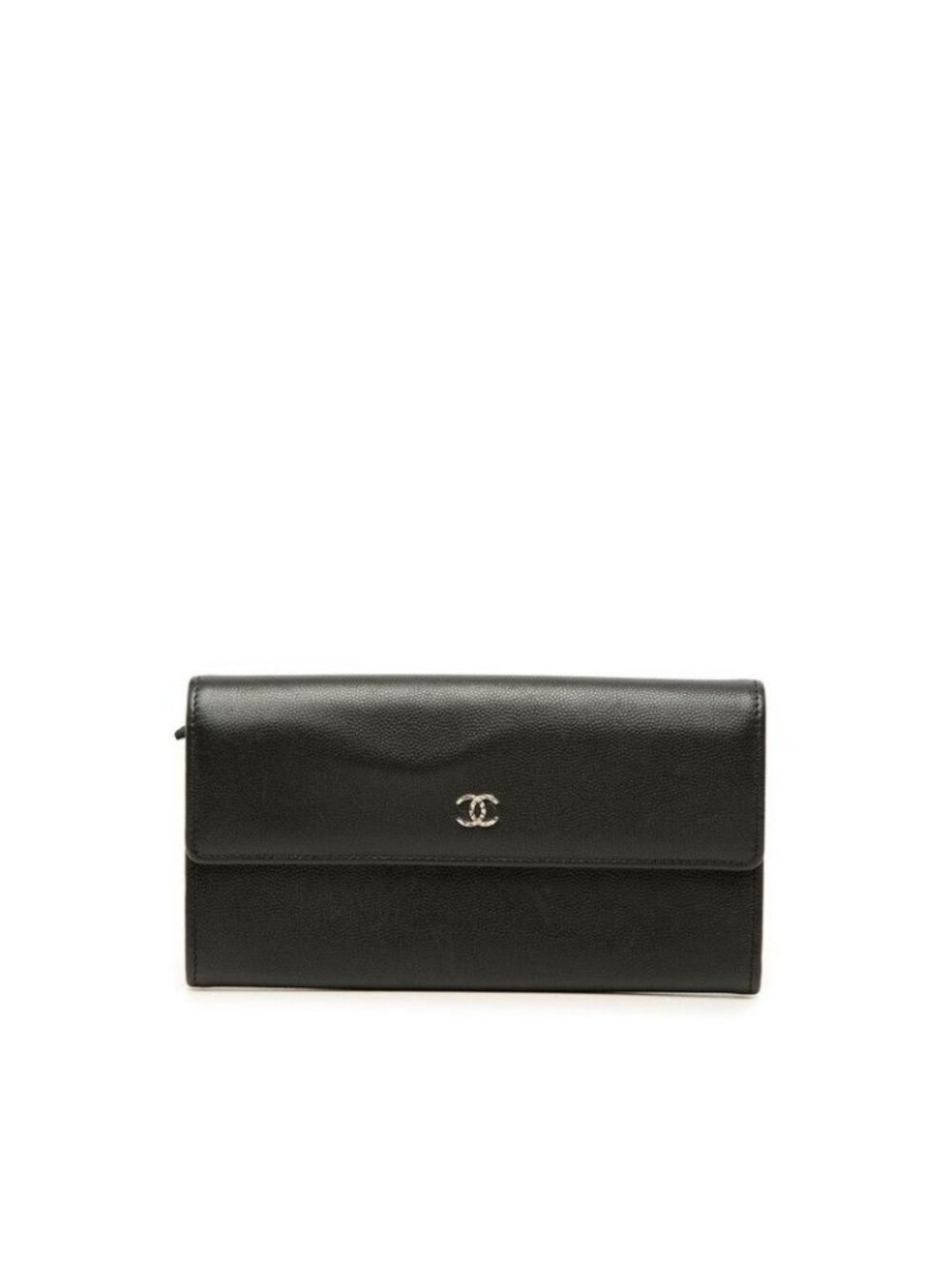 Chanel CC Logo Wallet Black Silver Caviar Leather